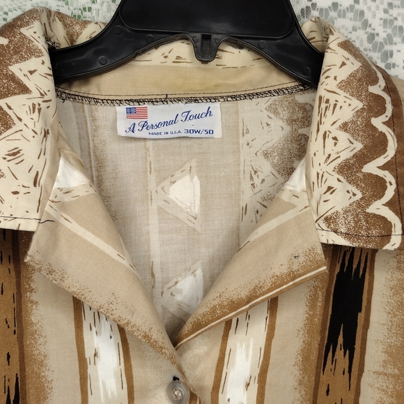 Men's big & tall size 30W/50 button down shirt, brown, tan black - Picture 3 of 4